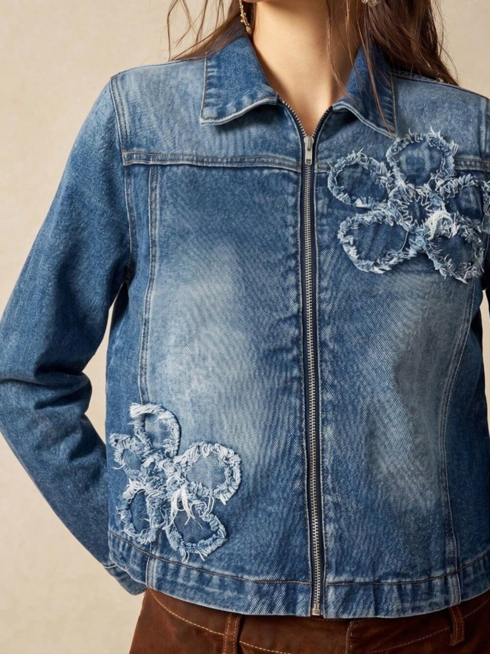 Blue Casual Women's Woven Denim Fitted Jacket
